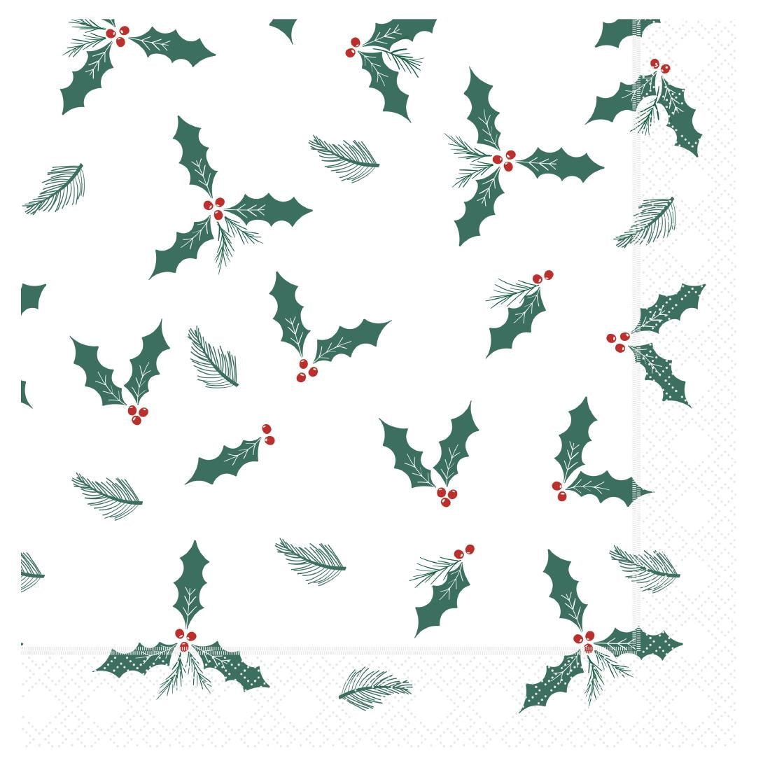 Swantex Lunch Napkin Jolly Holly 33x33cm 2ply 1/4 Fold (2000 pack)