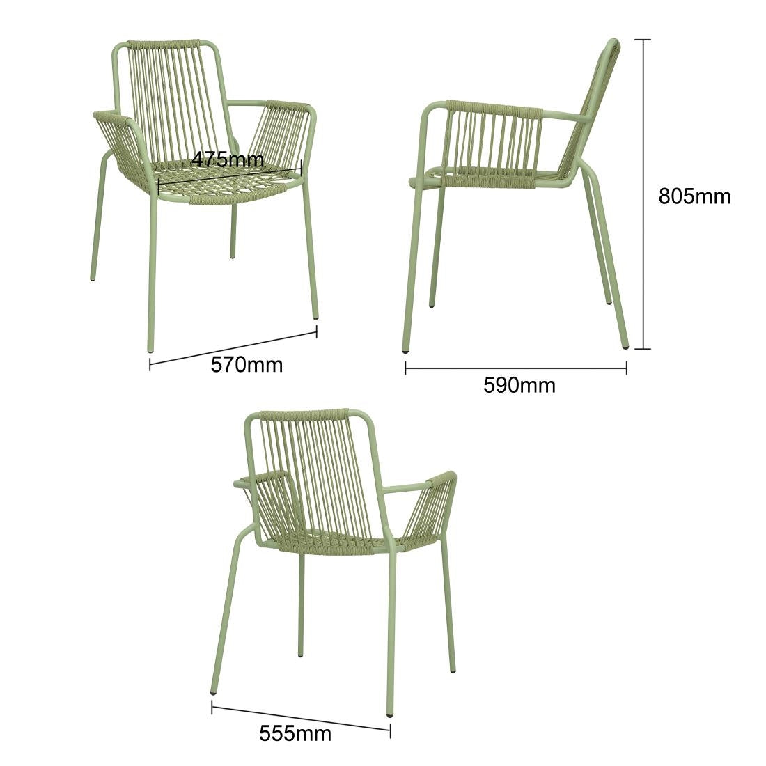 Bolero Melbourne Rope Design Armchairs Light Green (4 Pack)