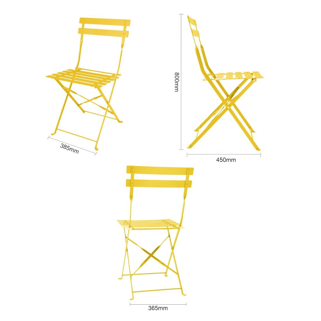 Bolero Perth Pavement Style Folding Chairs Mellow Yellow (2 Pack)