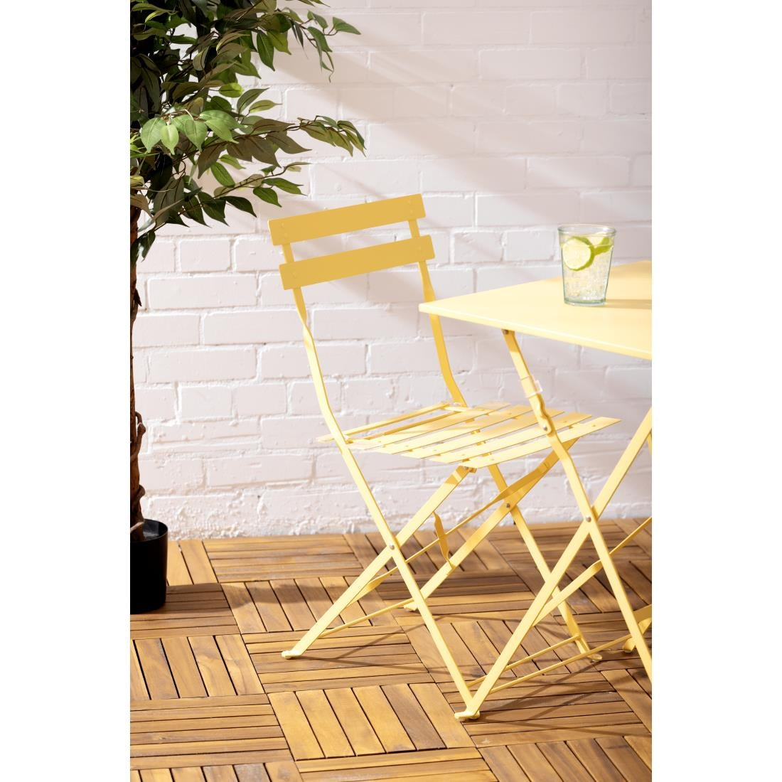 Bolero Perth Pavement Style Square Table Mellow Yellow 600x600mm