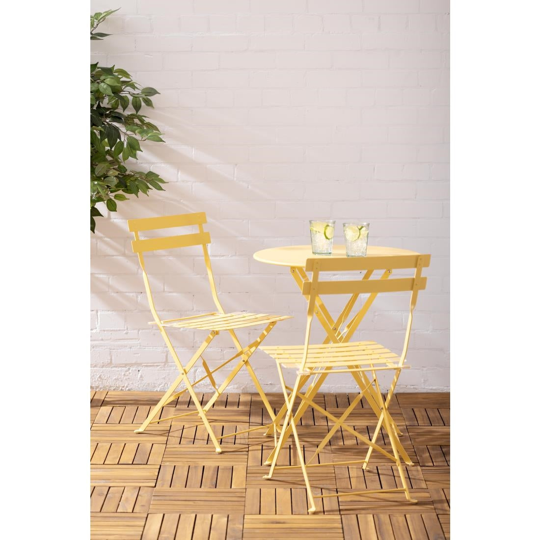 Bolero Perth Pavement Style Folding Chairs Mellow Yellow (2 Pack)