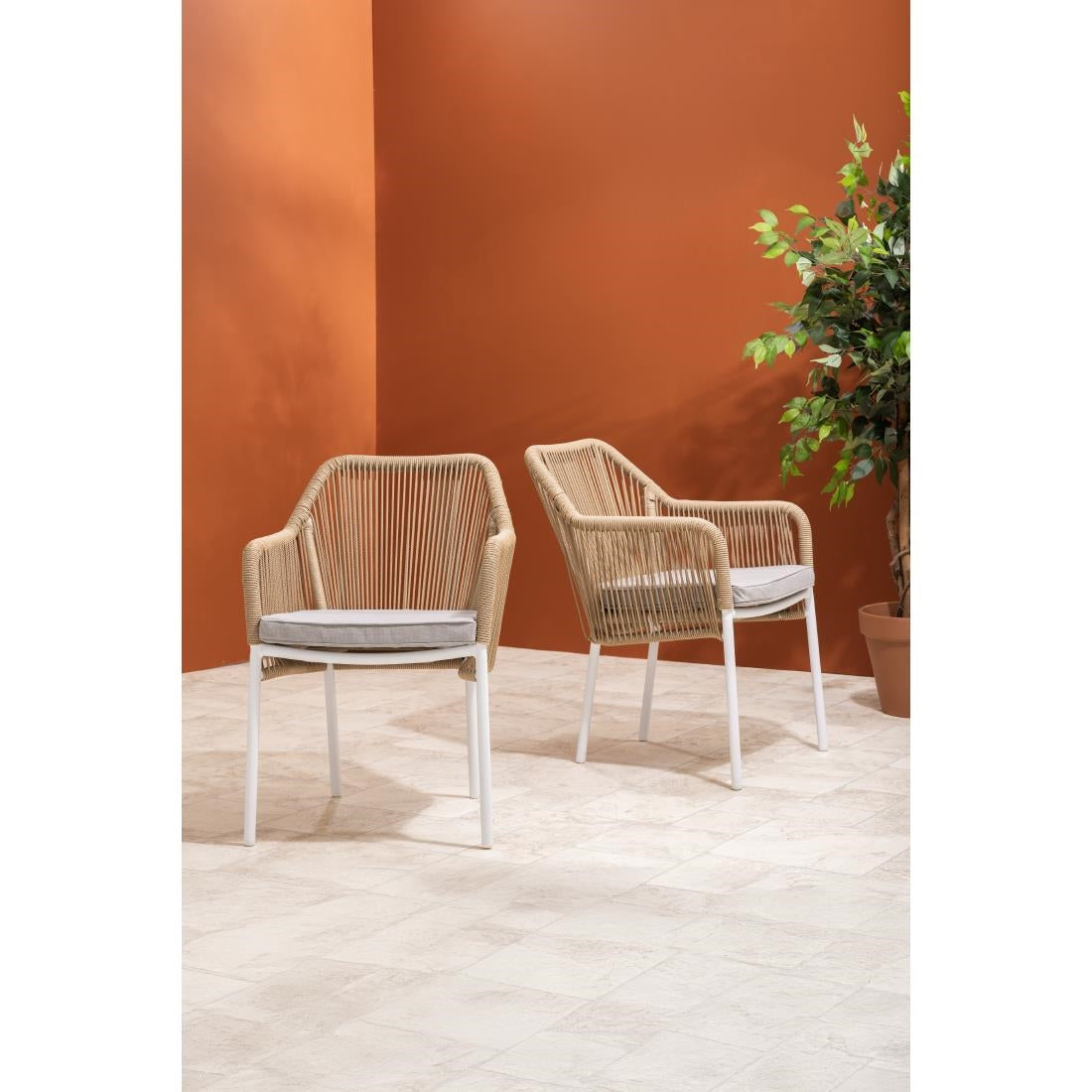 Bolero Bay PE Twist Rattan Outdoor Armchairs Honey (2 Pack)