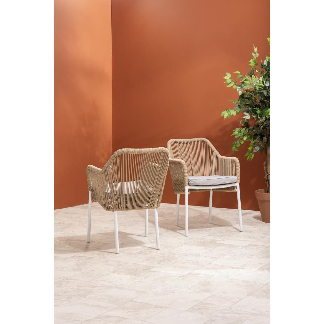 Bolero Bay PE Twist Rattan Outdoor Armchairs Honey (2 Pack)