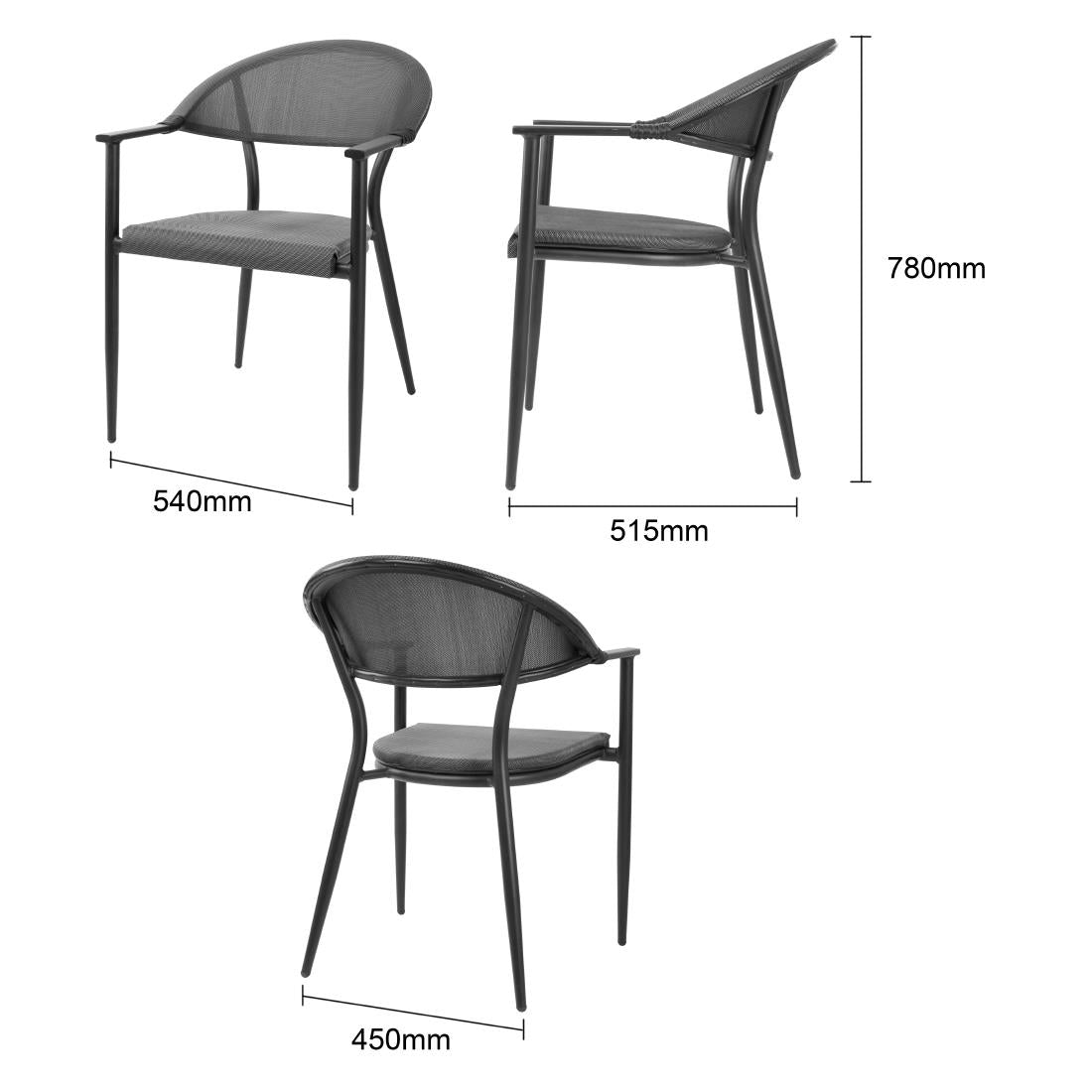 Bolero Santiago Outdoor Armchairs Black (4 Pack)