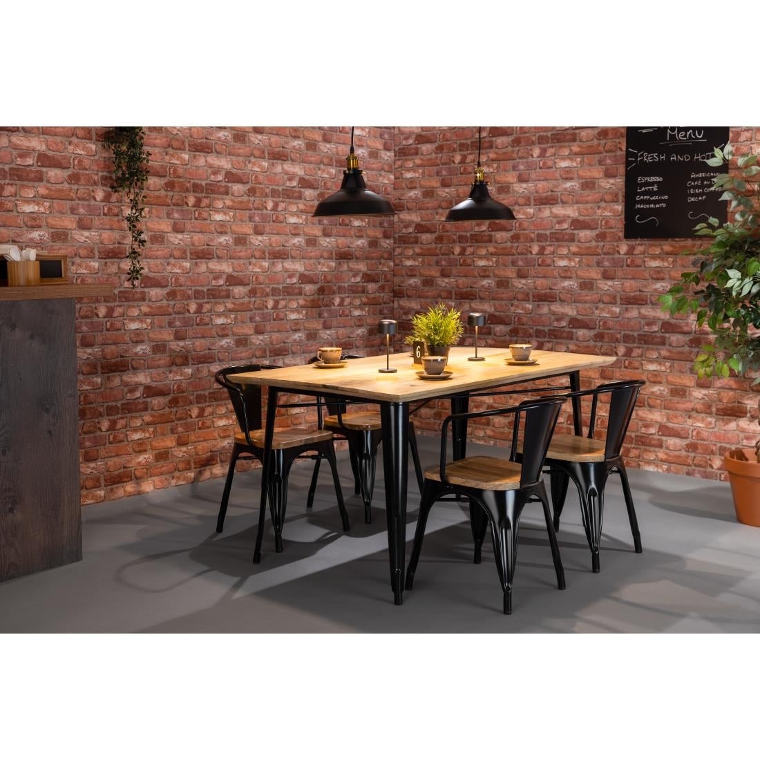 Bolero Bistro Curve Armchairs with Wooden Seats Black (4 Pack)