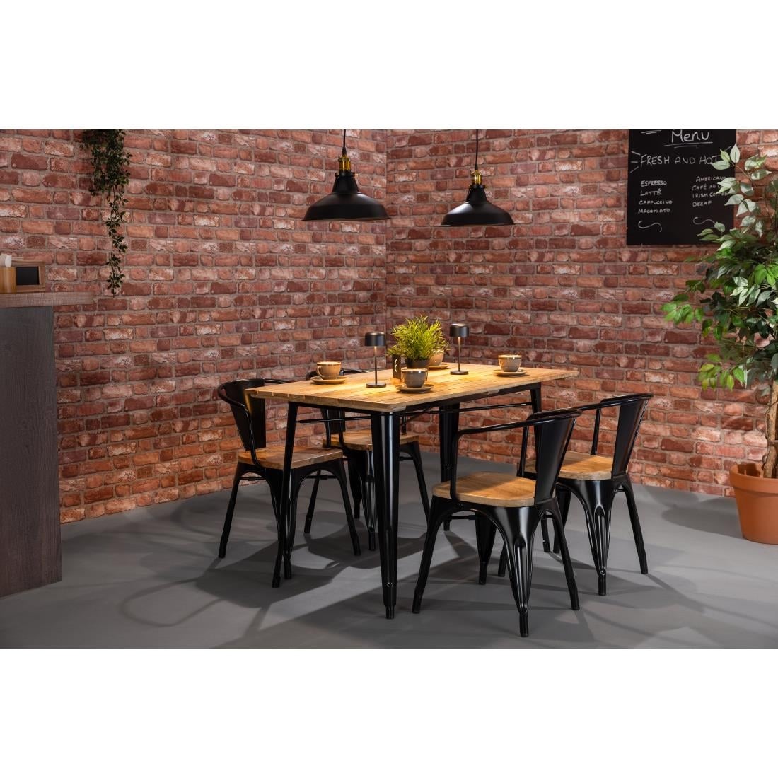 Bolero Bistro Dining Table Slatted Mango Wood Top Black 1200mm