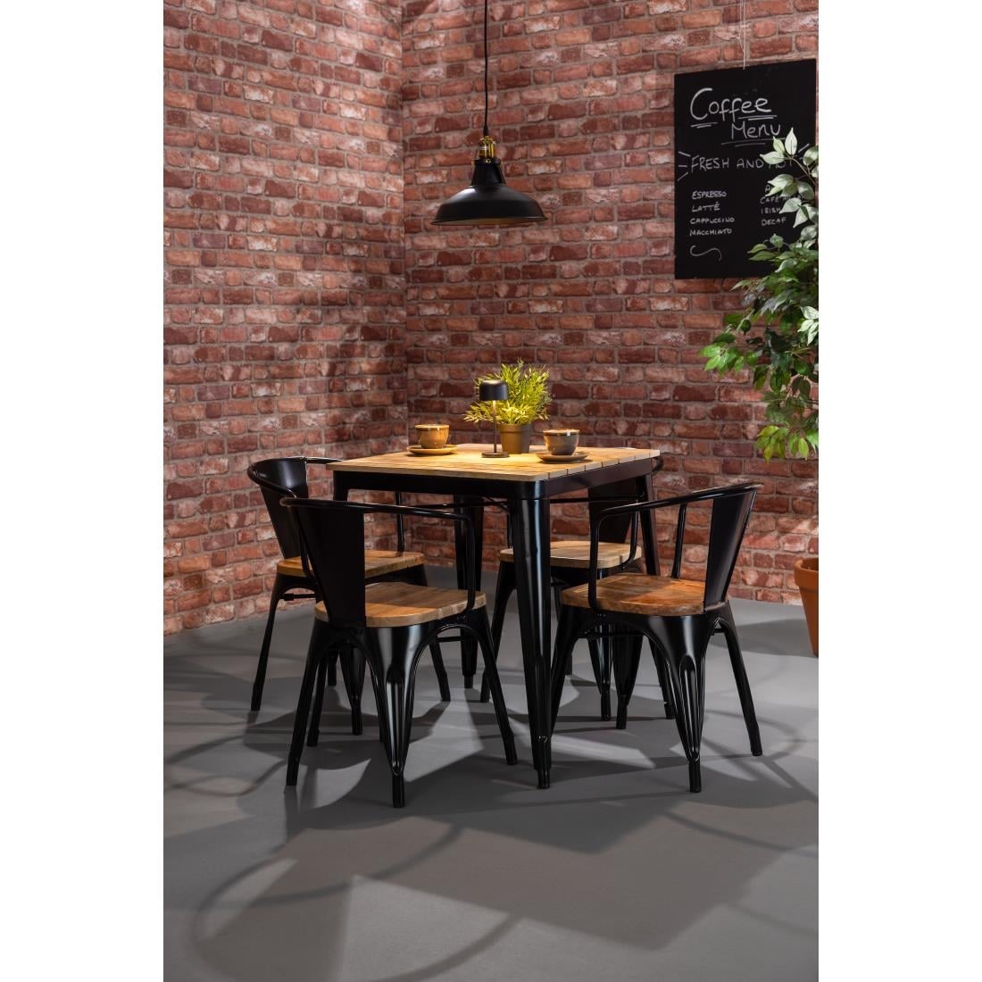 Bolero Bistro Dining Table Slatted Mango Wood Top Black Frame 650mm