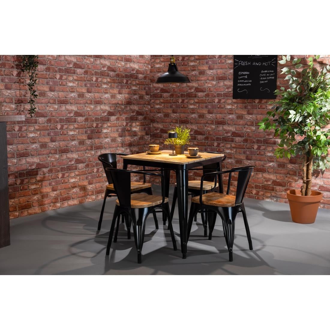 Bolero Bistro Curve Armchairs with Wooden Seats Black (4 Pack)