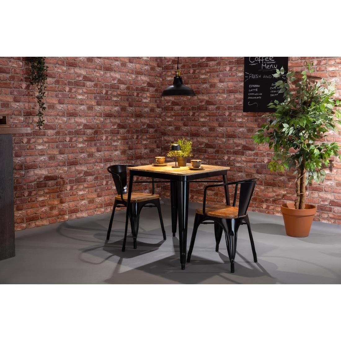 Bolero Bistro Dining Table Slatted Mango Wood Top Black Frame 650mm