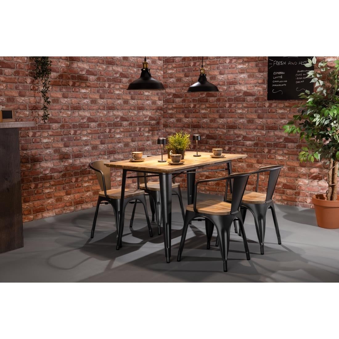 Bolero Bistro Dining Table Slatted Mango Wood Top Gunmetal 1200mm