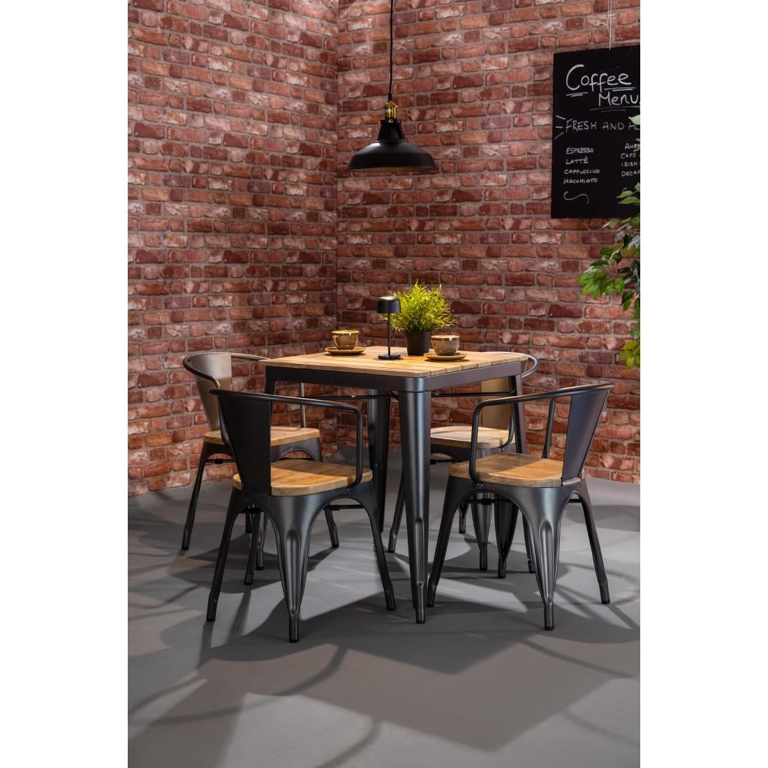 Bolero Bistro Dining Table Slatted Mango Wood Top Gunmetal Frame 650mm