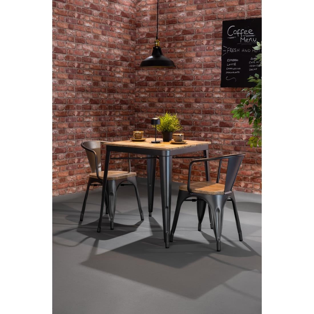 Bolero Bistro Curve Armchairs with Wooden Seats Gunmetal (4 Pack)
