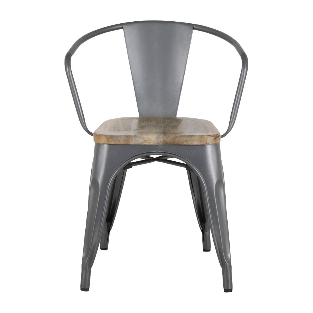 Bolero Bistro Curve Armchairs with Wooden Seats Gunmetal (4 Pack)