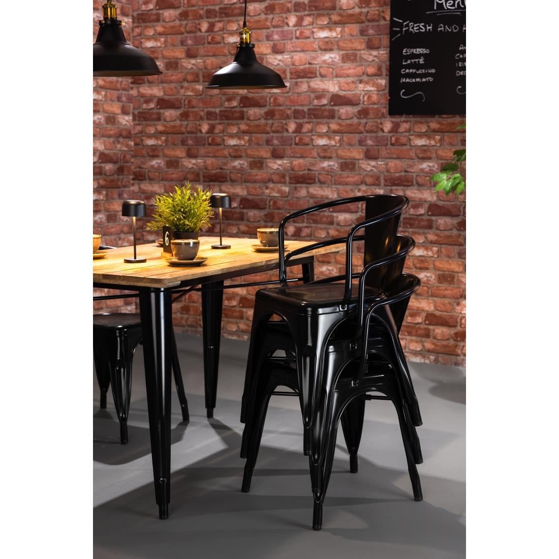 Bolero Bistro Dining Table Slatted Mango Wood Top Black 1200mm