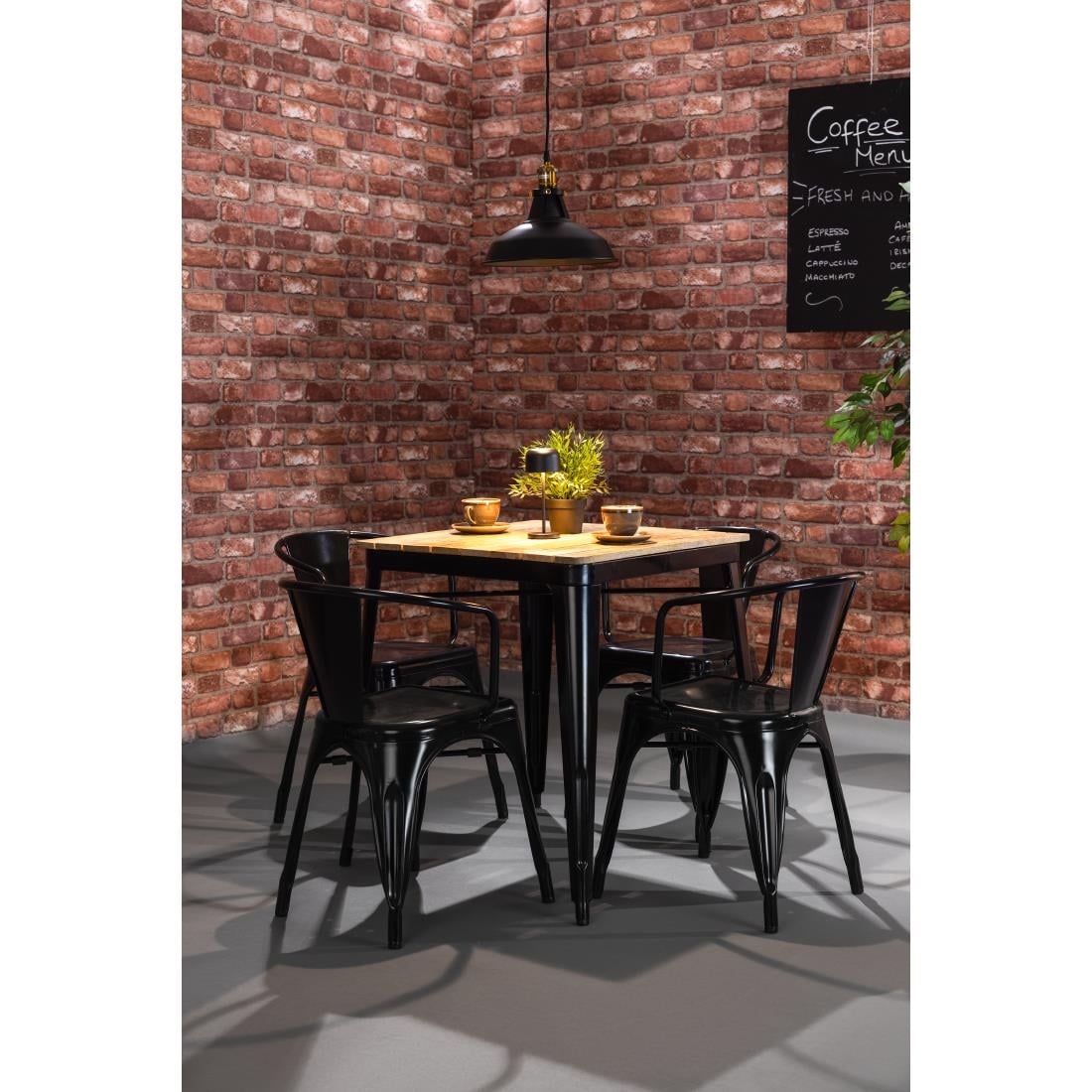 Bolero Bistro Dining Table Slatted Mango Wood Top Black Frame 650mm