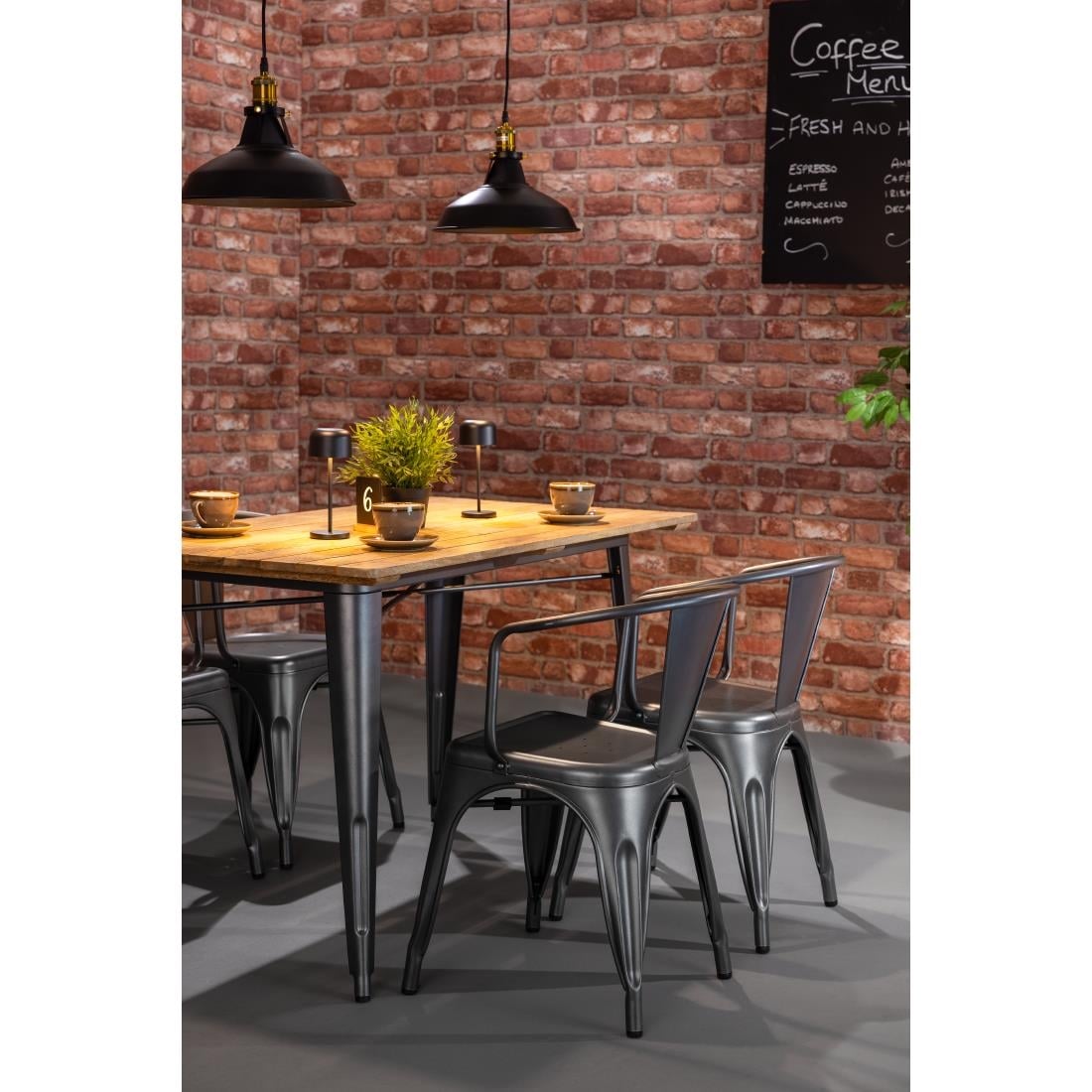 Bolero Bistro Dining Table Slatted Mango Wood Top Gunmetal 1200mm