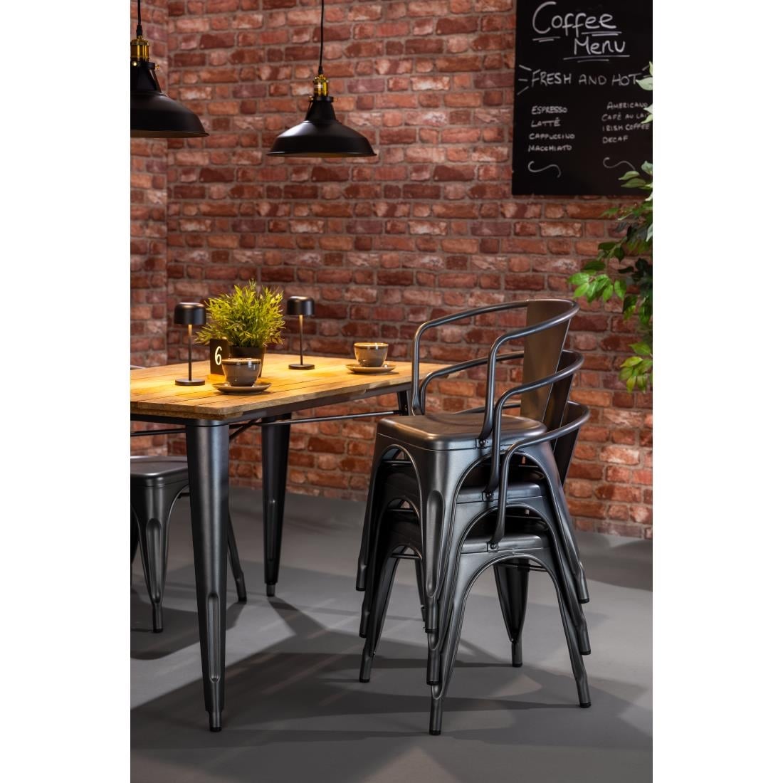 Bolero Bistro Dining Table Slatted Mango Wood Top Gunmetal 1200mm