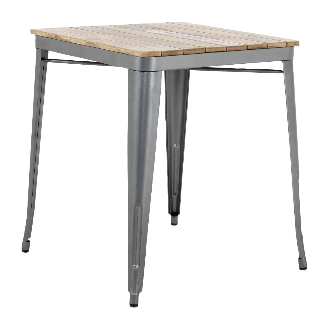 Bolero Bistro Dining Table Slatted Mango Wood Top Gunmetal Frame 650mm