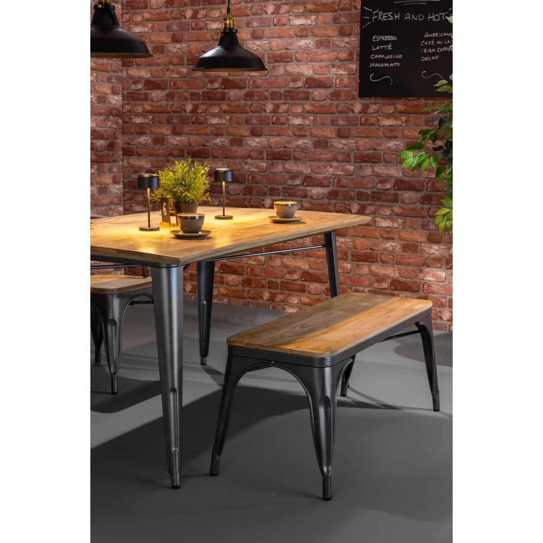 Bolero Bistro Indoor Bench Mango Wood & Gunmetal Frame 1000mm (2 Pack)