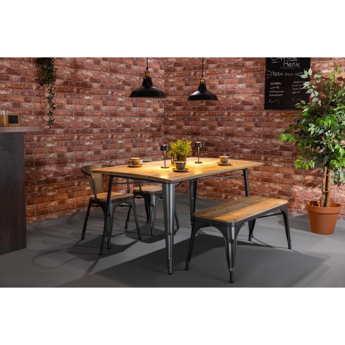 Bolero Bistro Dining Table Mango Wood Top Gunmetal Frame 1450mm