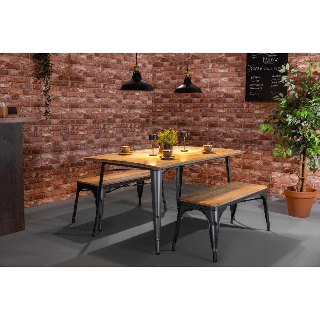 Bolero Bistro Dining Table Mango Wood Top Gunmetal Frame 1450mm