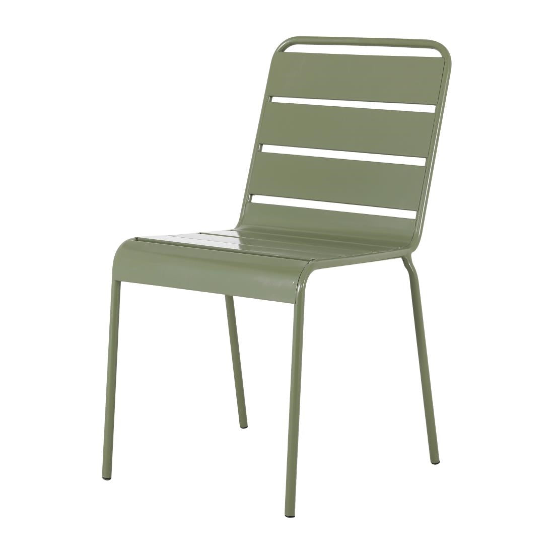 Bolero Amalfi Slatted Steel Side Chairs Olive Green (4 Pack)