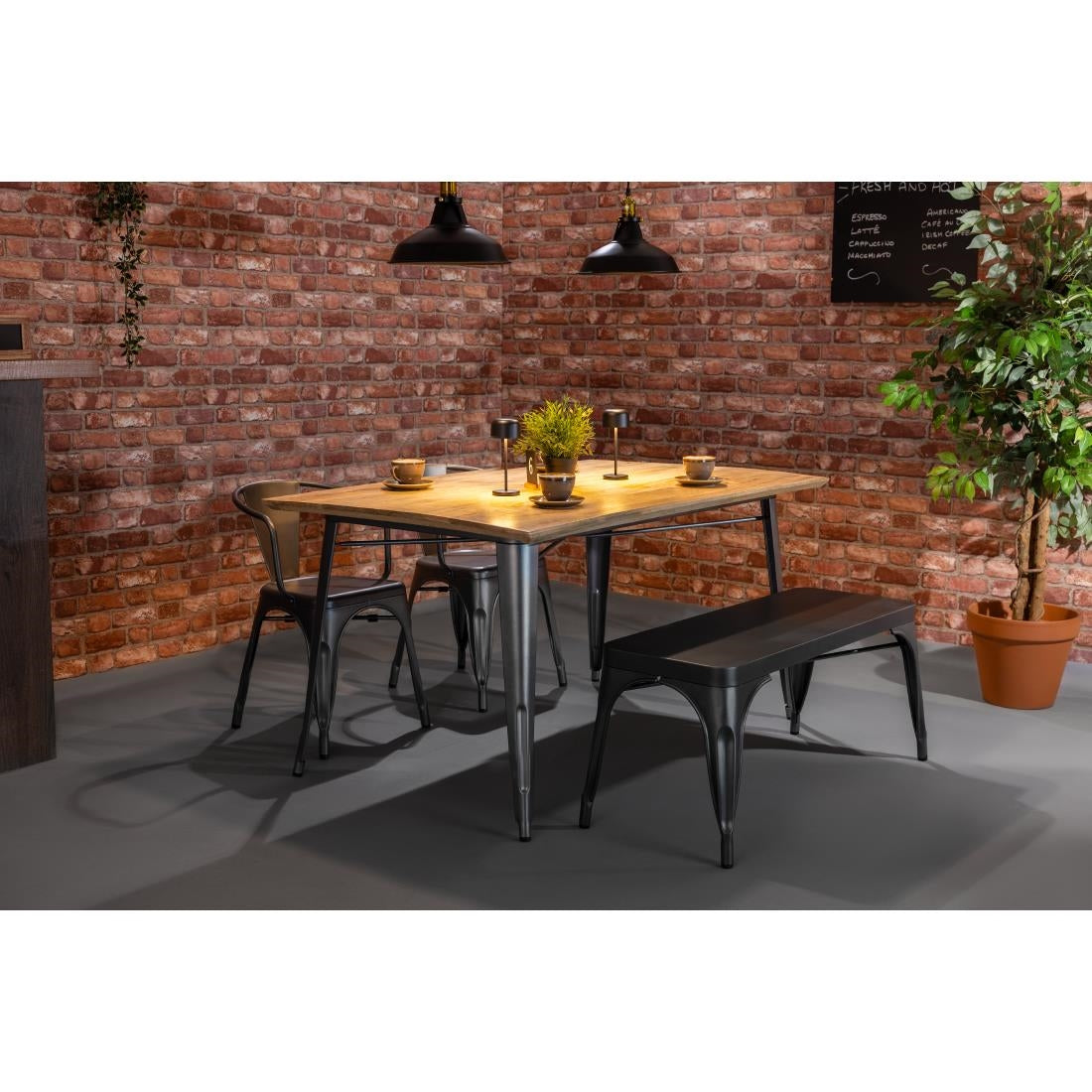 Bolero Bistro Dining Table Mango Wood Top Gunmetal Frame 1450mm