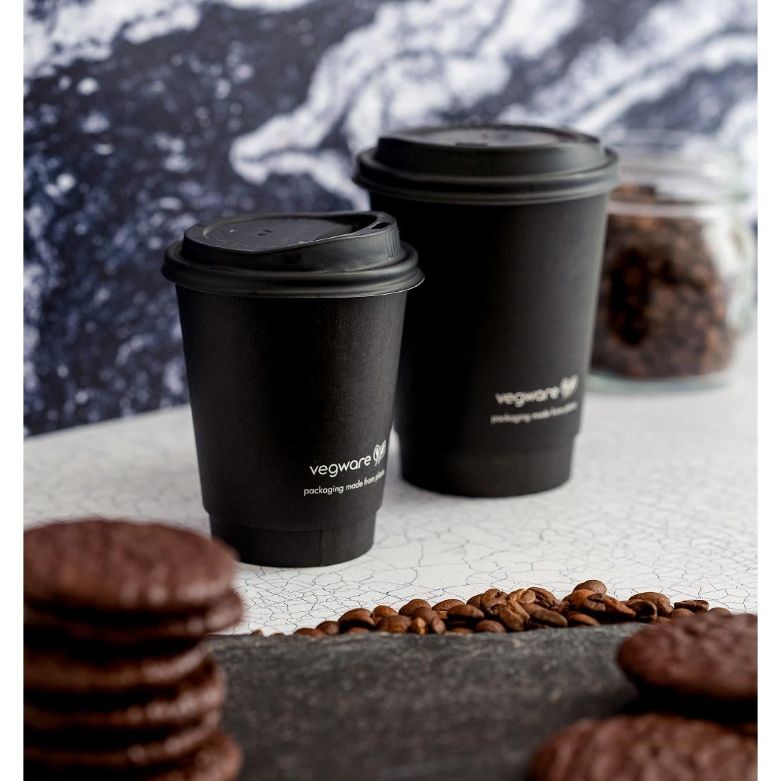 Vegware 79-Series CPLA Hot Cup Lids Black (1000 Pack)