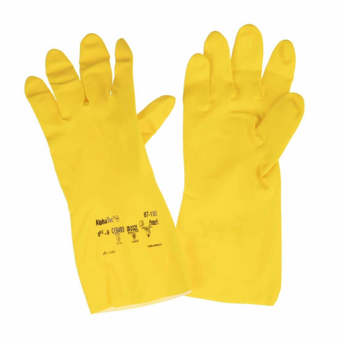 Ansell AlphaTec 87-190 Econohands Rubber Gloves Yellow L (12 Pack)