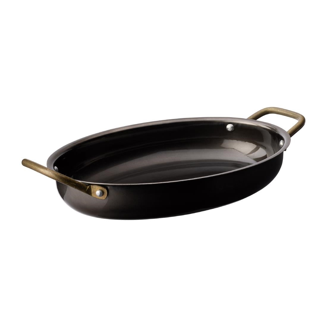Utopia Vintage Steel Oval Dishes Black 245x175mm (6 Pack)