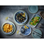 Churchill Inked Fresco Natural Footed Plates Blue 165mm (6 Pack)