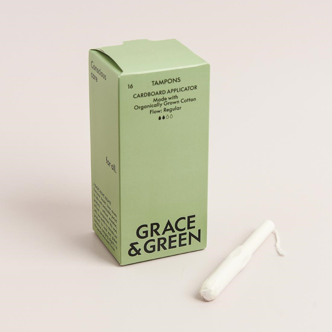 Grace & Green Organic Cotton Applicator Tampons, Regular (16 Pack)