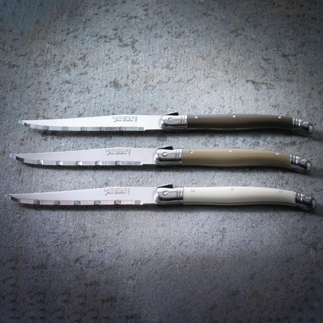 Laguiole Steak Knife Taupe Handle Serrated 1.2mm Blade (6 Pack)