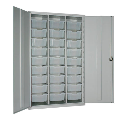 27 Tray High-Capacity Storage Cupboard - Grey with Transparent Trays
