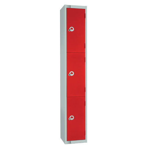 Elite Three Door Electronic Combination Locker with Sloping Top Red