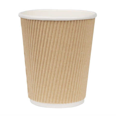 Fiesta Recyclable Coffee Cups Ripple Wall Kraft 225ml / 8oz (Pack of 500)