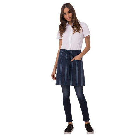 Chef Works Urban Presidio Navy Satin Stripe Half Bistro Apron