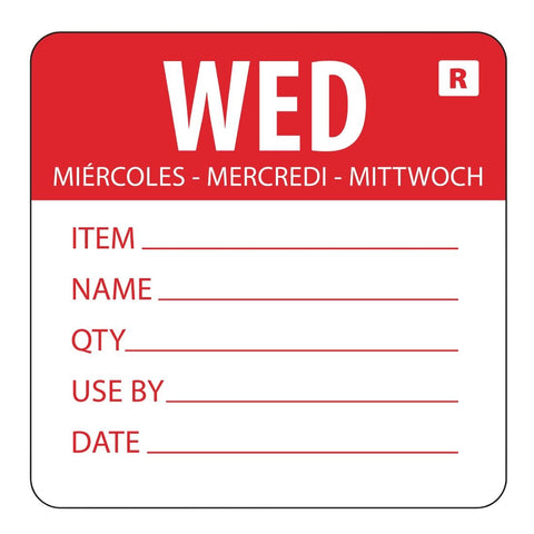 Hygiplas Removable Day of the Week Label Wednesday (Pack of 500)