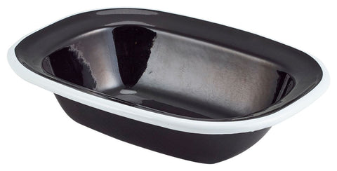 Genware 44016BK Enamel Pie Dish Black with White Rim 16cm - Pack of 12