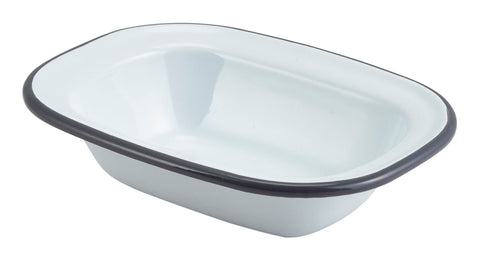 Genware 44016WHG Enamel Rect. Pie Dish White with Grey Rim 16cm - Pack of 12