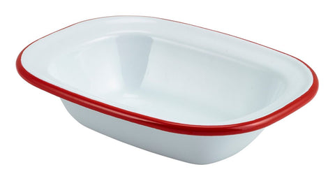 Genware 44016WHR Enamel Rect. Pie Dish White with Red Rim 16cm - Pack of 12