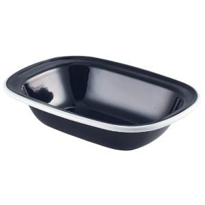 Genware 44018BK Enamel Pie Dish Black with White Rim 18cm - Pack of 12