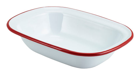 Genware 44020WHR Enamel Rect. Pie Dish White with Red Rim 20cm - Pack of 12