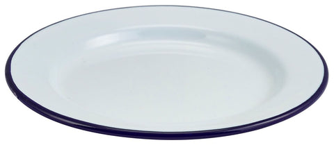 Genware 45020 Enamel Wide Rim Plate White & Blue 20cm
