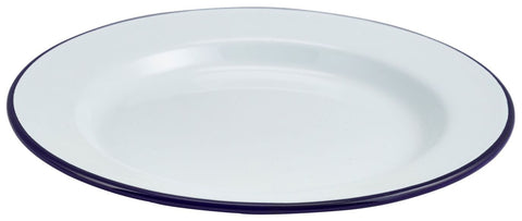 Genware 45024 Enamel Wide Rim Plate White & Blue 24cm