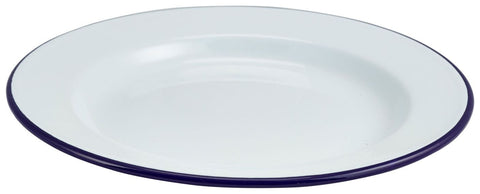 Genware 45026 Enamel Wide Rim Plate White & Blue 26cm