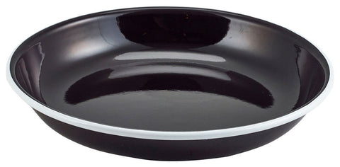 Genware 45620BK Enamel Rice/Pasta Plate Black with White Rim 20cm