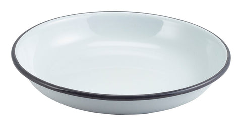 Genware 45620WHG Enamel Rice/Pasta Plate White with Grey Rim 20cm