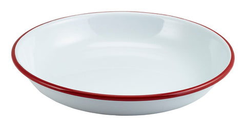 Genware 45620WHR Enamel Rice/Pasta Plate White with Red Rim 20cm