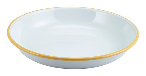 Genware 45620WHY Enamel Rice/Pasta Plate White with Yellow Rim 20cm